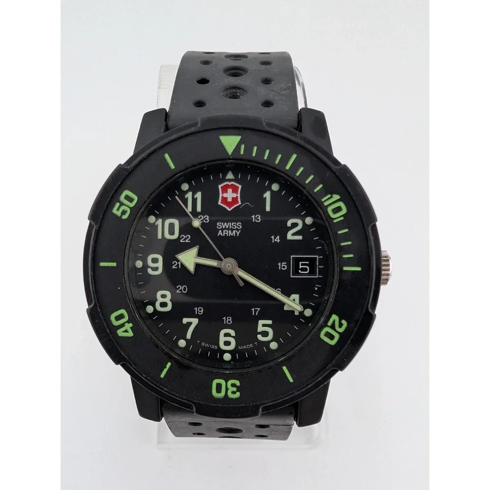 Vintage Swiss Army Striker Watch Men 40mm Case Black Band- New Battery